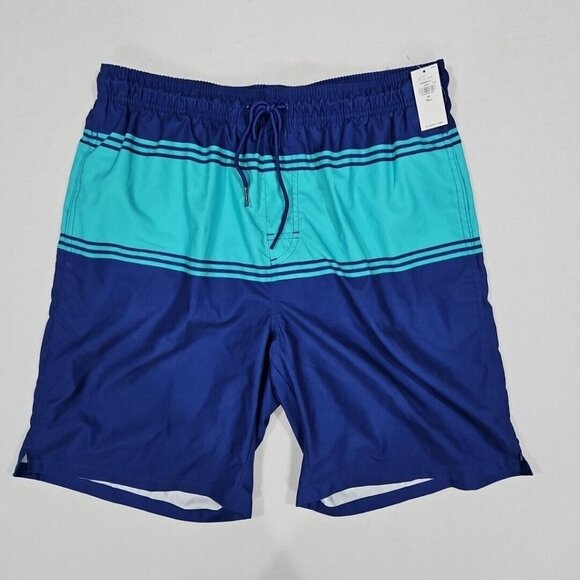 Old Navy Mens Medium Tall Blue Teal Striped Swim Trunks Board Shorts Surf - Picture 1 of 9